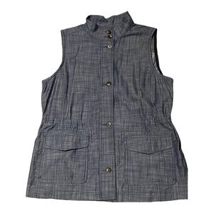Talbots Blue Chambray Vest Collard Neck Buttons Pockets Women’s LP  NWOT